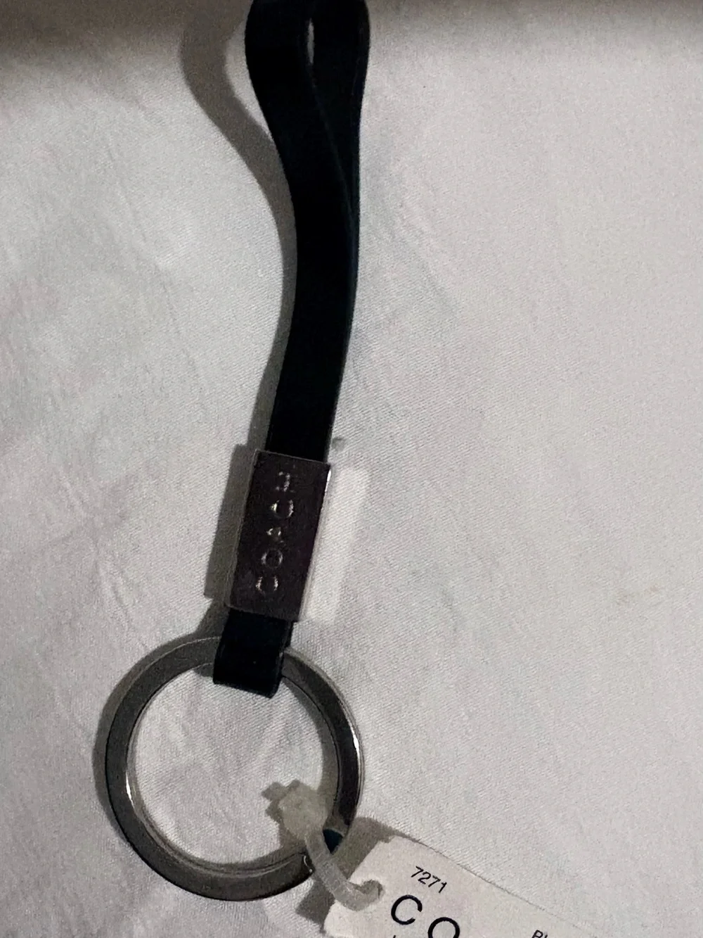 COACH Black Leather Strap Key Ring